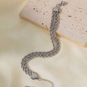 Silver Plated Stainless Steel Rope Chain Bracelet